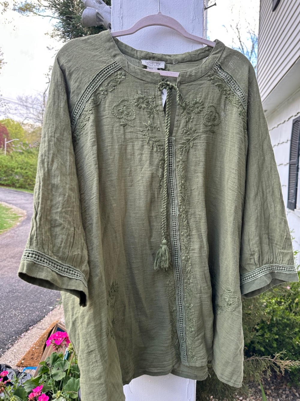 Rachel Zoe Olive Green Embroidered Boho Peasant Top NEW 3/4 SLEEVES
